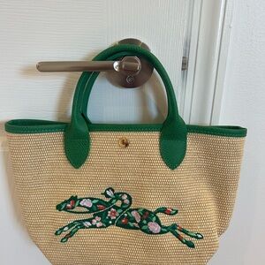 Longchamp small le pliage raffia bag